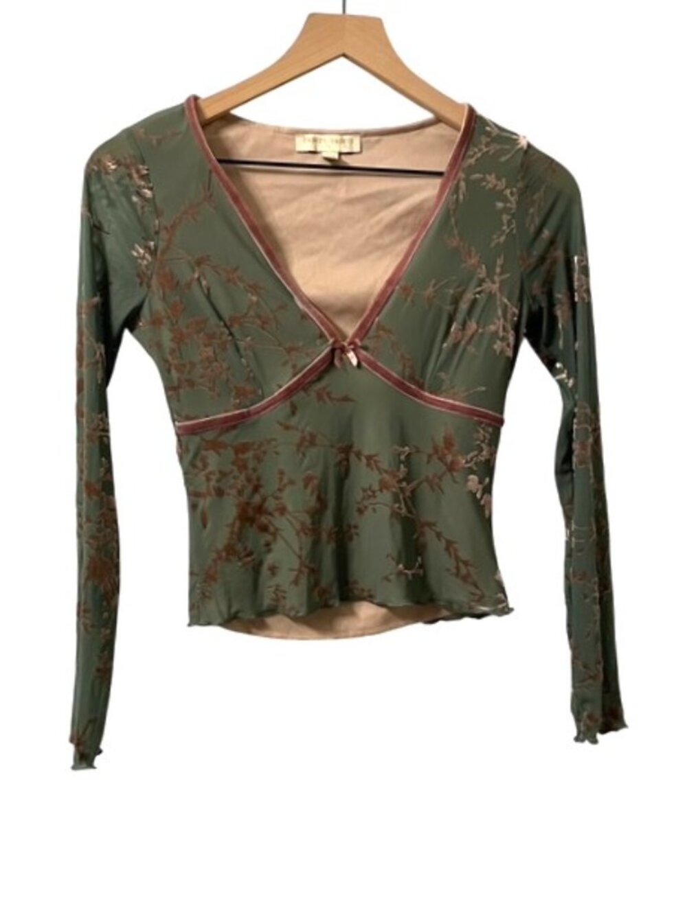Velvet Printed Mesh Y2K Long Sleeve Blouse Top Size Small